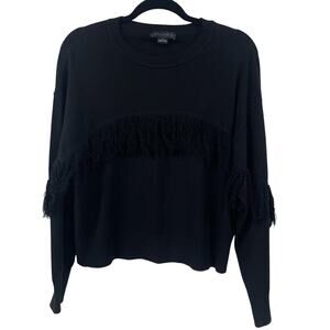 Sanctuary Fringe Knit Crewneck Sweater Black Womens Medium
